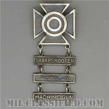 射撃技術章 (シャープシューター)（Marksmanship, Sharpshooter）[カラー/1940s/燻し銀（純銀・STERLING）/バッジ（ピンバック）/中古1点物（バー3個付）]画像