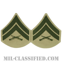 伍長（Corporal (Cpl)）[グリーン・カーキ/海兵隊階級章/Large（男性用）/パッチ/ペア（2枚1組）]画像
