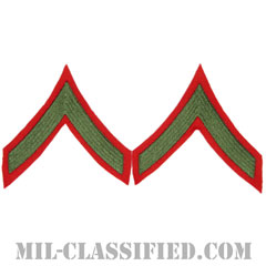 一等兵（Private First Class (PFC)）[グリーン・レッド/海兵隊階級章/Large（男性用）/パッチ/ペア（2枚1組）]の画像