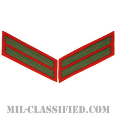 年功章 2連(勤続8年)（Service Stripe, Hash Mark）[グリーン・レッド/海兵隊サービスストライプ（ハッシュマーク）/Large（男性用）/パッチ/ペア（2枚1組）]画像