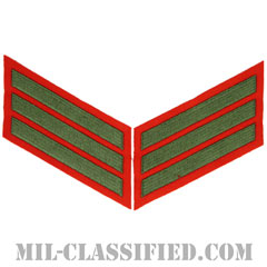 年功章 3連(勤続12年)（Service Stripe, Hash Mark）[グリーン・レッド/海兵隊サービスストライプ（ハッシュマーク）/Large（男性用）/パッチ/ペア（2枚1組）]画像