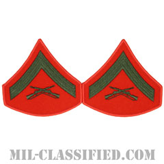 上等兵（Lance Corporal (LCpl)）[グリーン・レッド/海兵隊階級章/Large（男性用）/パッチ/ペア（2枚1組）]の画像