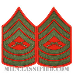 曹長（Master Sergeant (MSgt)）[グリーン・レッド/海兵隊階級章/Large（男性用）/パッチ/ペア（2枚1組）]画像