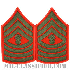 上級曹長（Master Gunnery Sergeant (MGySgt)）[グリーン・レッド/海兵隊階級章/Large（男性用）/パッチ/ペア（2枚1組）]画像