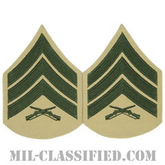 軍曹（Sergeant (Sgt)）[グリーン・カーキ/海兵隊階級章/Large（男性用）/パッチ/ペア（2枚1組）]画像