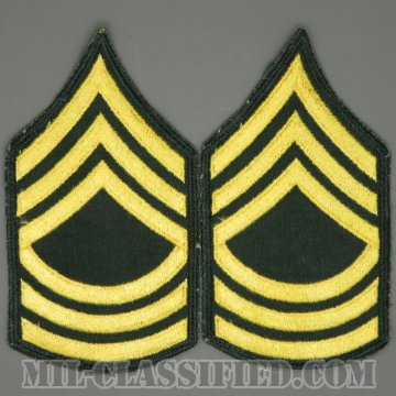 曹長（Master Sergeant (MSG)）[カラー（グリーン）/男性用/カットエッジ/階級章（1959-）/パッチ/中古1点物（ペア2枚1組）]の画像
