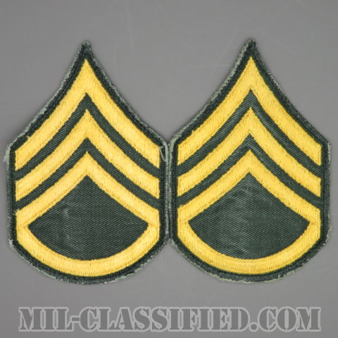 二等軍曹（Staff Sergeant (SSG)）[カラー（グリーン）/男性用/カットエッジ/階級章（1959-）/パッチ/中古1点物（ペア2枚1組）]画像