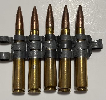 USED：米軍放出品　12.7mm 50CAL 50BMG 50口径　ダミーカート　5連　ベルトリンクの画像