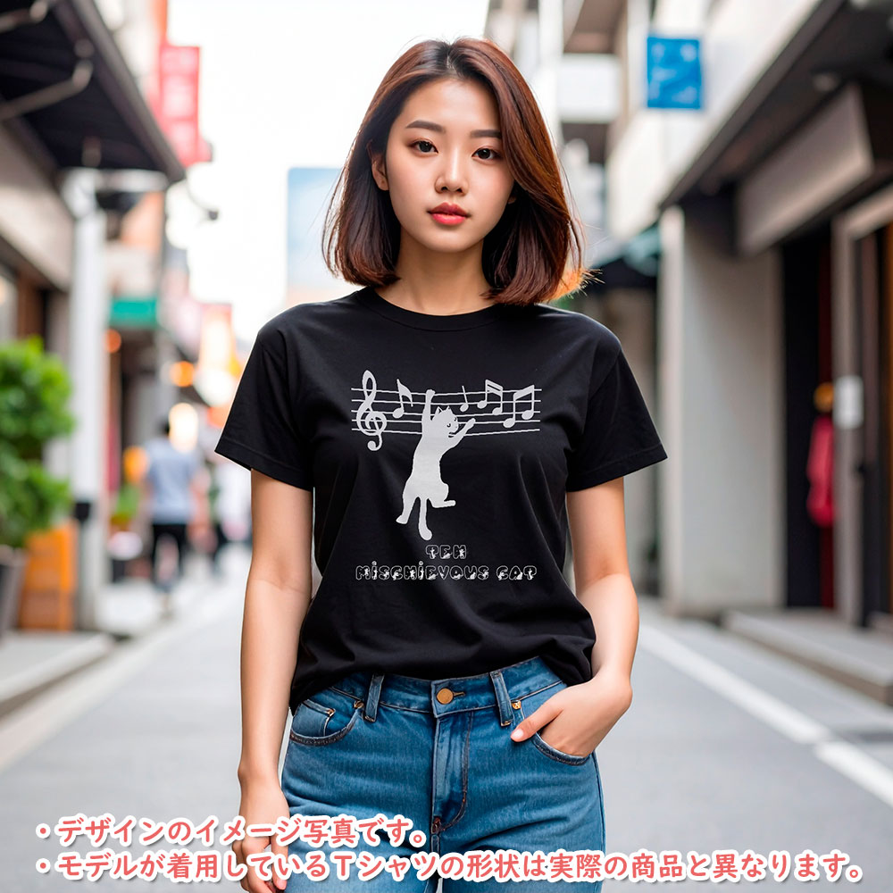 おもしろTシャツ 半袖【いたずらネコ(楽譜)】【返品区分C】の画像