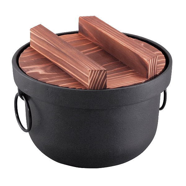 鉄釜　2合　炊飯用鉄鍋　木蓋付き画像