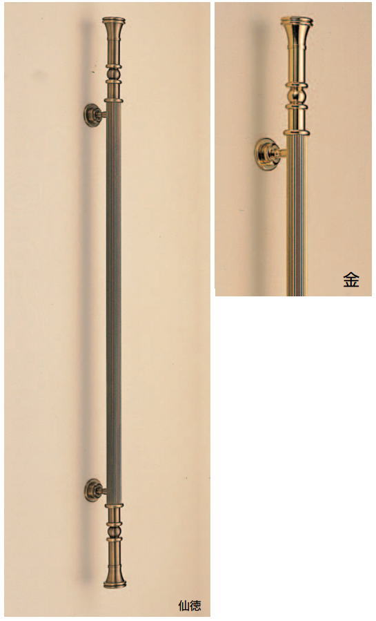 アンティークテイスト真鍮 ハンドル グリム取手（両面用）φ30　全長1200mm  DIY  No.162　標準扉厚：31～42mm DH-070 の画像