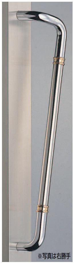片L形丸棒取手（両面用）真鍮+ステンレスバーハンドル No.251L（左）No.251R（右）全長600mm　標準扉厚：10～55mm DH-120の画像