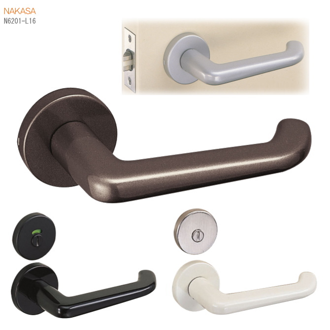 レバーハンドル　アルミ製　丸座　空錠・チューブラ空錠・表示錠・間仕切錠の画像