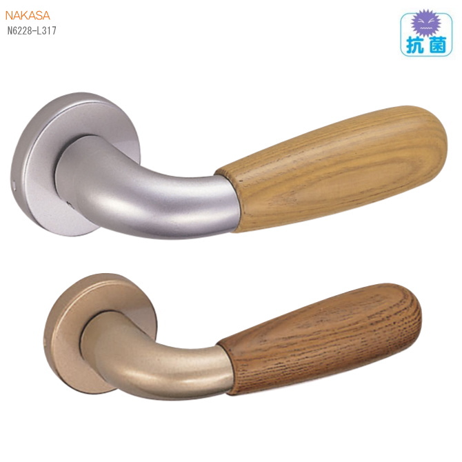 抗菌レバーハンドル 丸座 自然木+亜鉛合金製ドアレバー 空錠・チューブラ空錠・表示錠・間仕切錠の画像