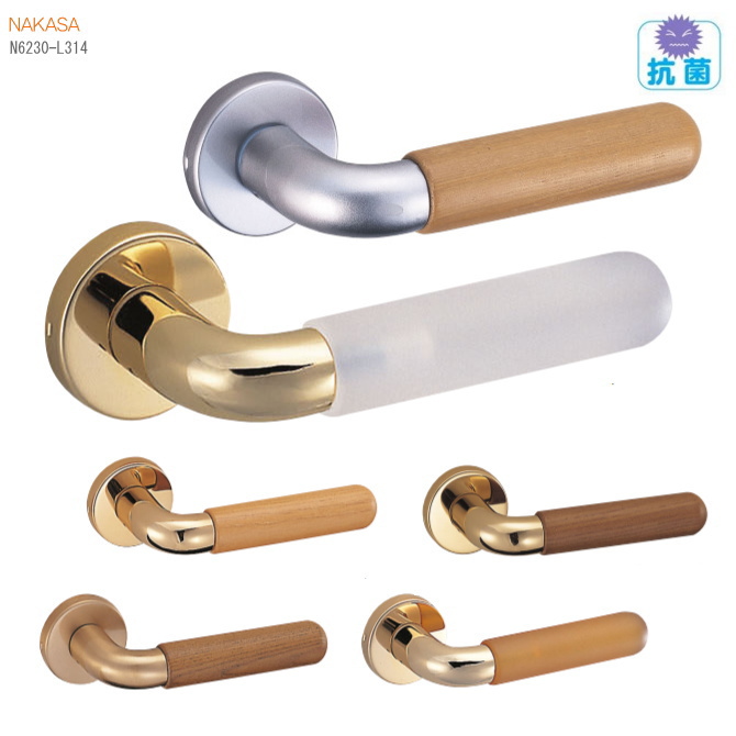 抗菌レバーハンドル 丸座 亜鉛合金+自然木・アクリル ドアレバー 空錠・チューブラ空錠・表示錠・間仕切錠の画像
