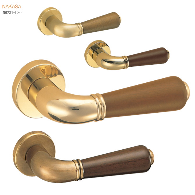 レバーハンドル 丸座 亜鉛合金+硬木 高級ドアレバー 空錠・チューブラ空錠・表示錠・間仕切錠の画像