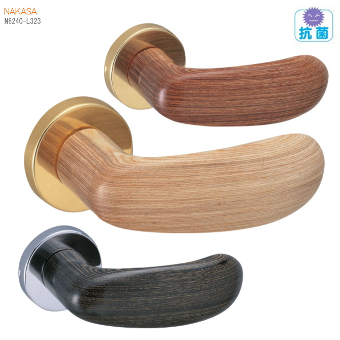 レバーハンドル 丸座 真鍮+積層 抗菌ぽってりドアレバー 空錠・チューブラ空錠・表示錠・間仕切錠の画像