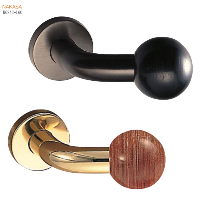 玉付きレバーハンドル　丸座 真鍮+積層 ドアレバー 空錠・チューブラ空錠・表示錠・間仕切錠の画像