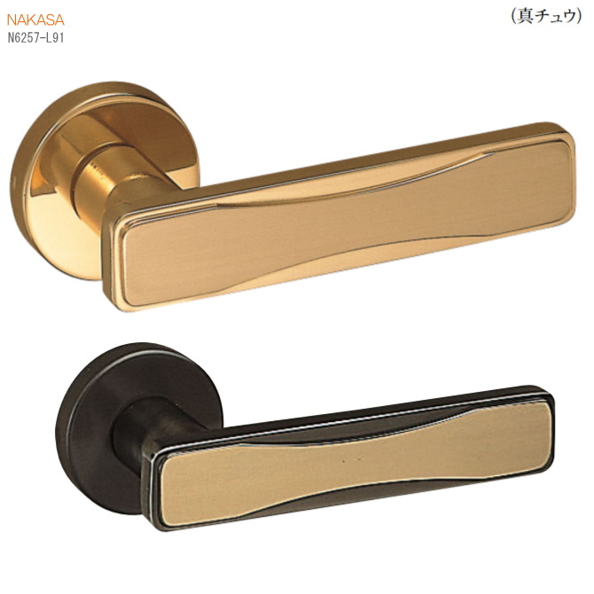 和風レバーハンドル（真鍮）丸座 ドアレバー 空錠・表示錠・間仕切錠の画像