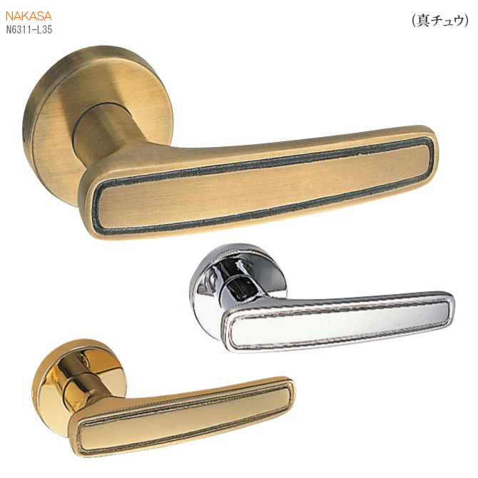 レバーハンドル（真鍮）丸座 ドアレバー 空錠・表示錠・間仕切錠　縁取り付きの画像