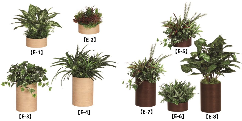 卓上グリーンポット　観葉植物　水やり日当たり不要の造花　円柱タイプ ナチュラル木目 ブラウン木目の画像
