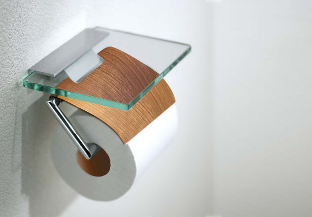 ナカサの木製調 ガラス棚板付きペーパーホルダーの画像