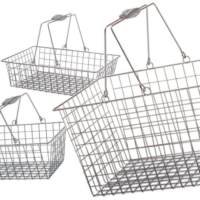 ワイヤーバスケット 両ハンドル付き（浅型・S・M・ L）アイアン ランドリーバスケット 脱衣カゴ　収納バスケットの画像
