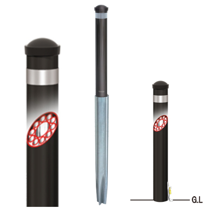 ハイパーボラード　スタンダードタイプ　HYP-01（固定式・脱着式）φ101.6× H850 スチール製　帝金バリカーの画像