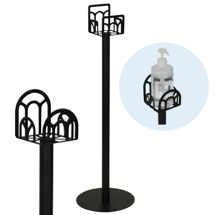 コロナ対策　消毒液ポンプスタンド　丸・四角　(黒艶消）H725mmの画像