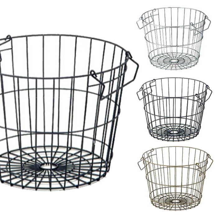 丸型　スタッキングバスケット　アイアン（シルバー・ブラック・アンティークゴールド）（L)の画像
