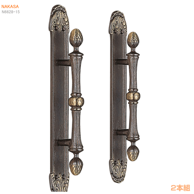 アンティーク古代色　座付取手（２本組）（大270mm） DH-296 扉 玄関取っ手 把手ドアハンドル ヒンジ扉の画像