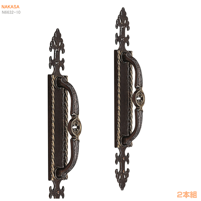 アンティーク古代色 座付取手（２本組）（大330mm） DH-300 扉 玄関取っ手 把手ドアハンドル ヒンジ扉の画像