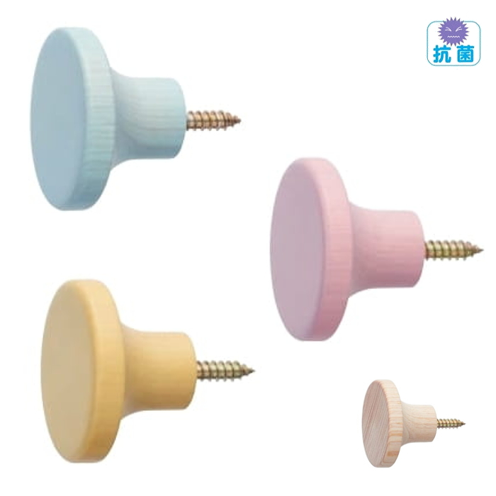 抗菌フック　パレットカラー（サイズφ35）強化木　収納引っ掛け　カバン掛け　帽子掛　 DIY リメイク・リフォーム　子供部屋【抗菌】 の画像