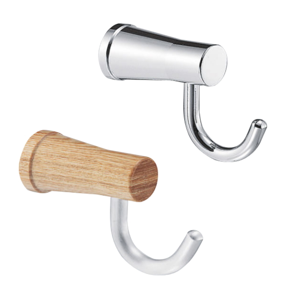 ウッドクローム　フック　丸 (クローム・白木ウッド）サニタリーフック の画像