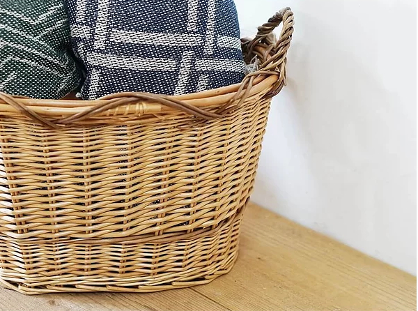 手つきウィッカーバスケット　ライン　柳の編みカゴ（片手・両手）の画像