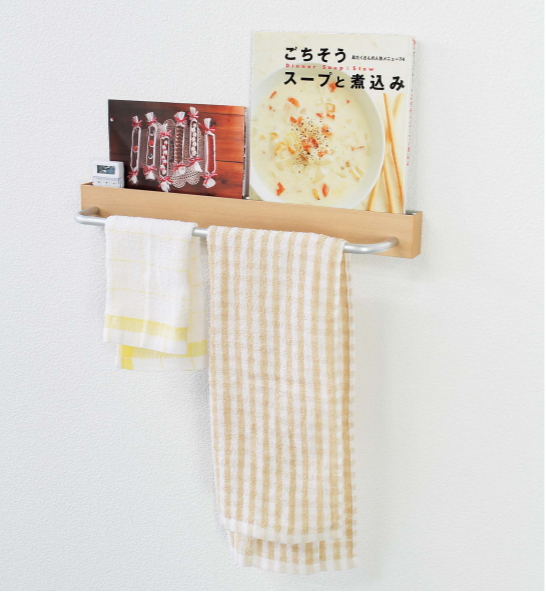 壁付けボード・ラック付　パイプハンガー（アイボリー・ナチュラル・セピア）ラック付パイプハンガーの画像