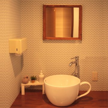 カップ型 洗面ボール排水栓付（コーヒーカップ 大）トイレ　洗面所 お手洗い 手洗い鉢 手洗器 洗面台 オーバーフロー有り　陶器　DIY画像