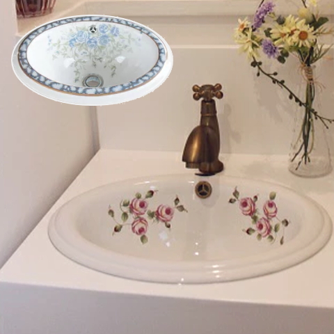 アンジェリカ 陶器製 薔薇の洗面ボウルラウンドL 国産ウォッシュ