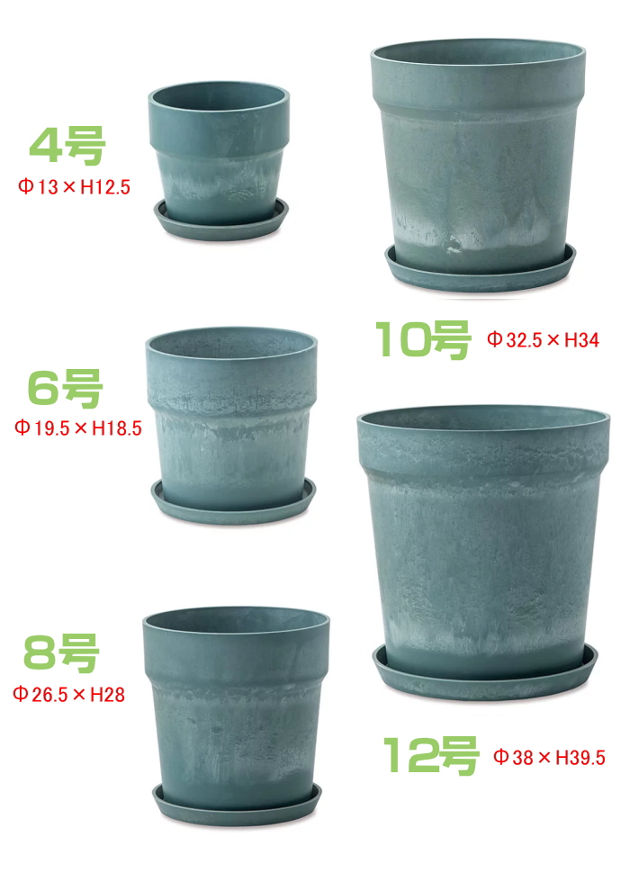 【N1】植木鉢・鉢受けセット　（4号・6号・8号・10号・12号　8ソリッドカラー）リサイクルプラスチック 画像