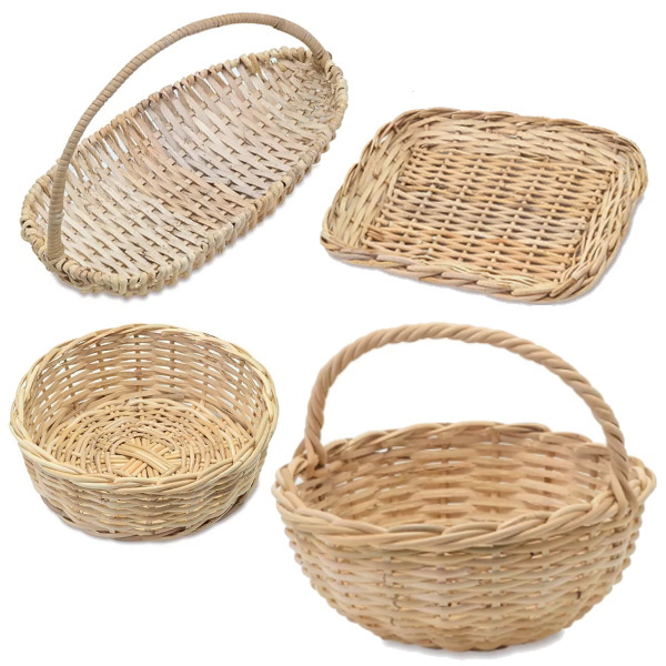 ラタンキッチンバスケット＆トレイ　柳の編みカゴ の画像