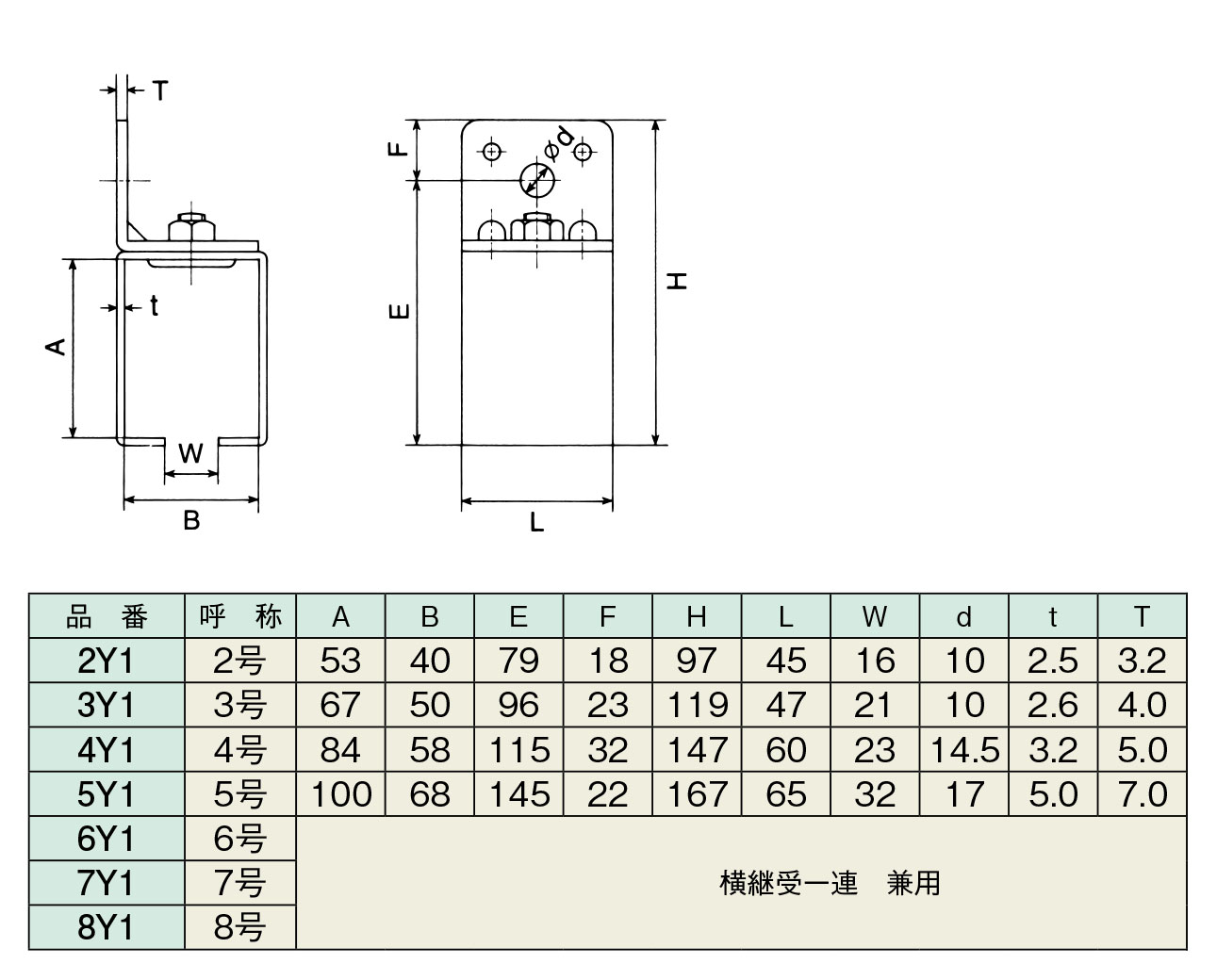 ヤボシ 横受一連 8号 横継受一連兼用 8Y1-