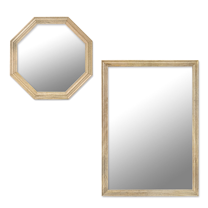 ナチュラル木縁 ミラー 壁掛け（オクト・レクト）　鏡 の画像