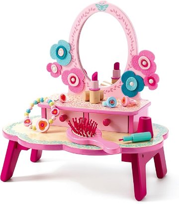 お誕生日プレゼントに！フランスおもちゃブランド「DJECOジェコ」フローラドレッシングテーブル初めてのドレッサーはこれ！知育玩具、木製おもちゃラッピング無料対象商品の画像