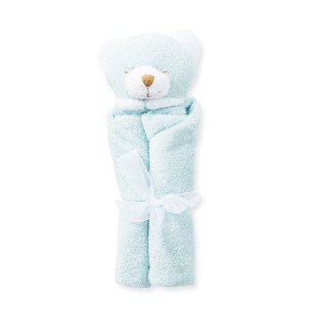 ご出産祝いにサンフランシスコ発ベビー用品ブランド「エンジェルディア」ブランキーかわいい動物のぬいぐるみとタオルがひとつになったにぎにぎクロス（ブルーベア）の画像
