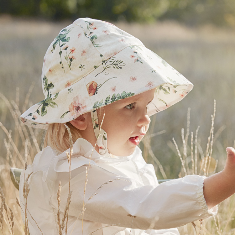 ご出産祝いに！スウェーデンの王室御用達ブランド『エロディ』おしゃれ・機能性・安全性にこだわったサンハットサイズ1-2歳用MeadowBlossom画像