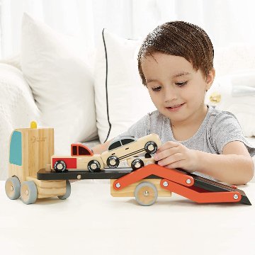 ベルギーおもちゃブランド「クラシックワールド」カートランスポーター 車のおもちゃ 知育玩具 トレーラー トラック ミニカー 木製 幼児 1歳半 18カ月 画像