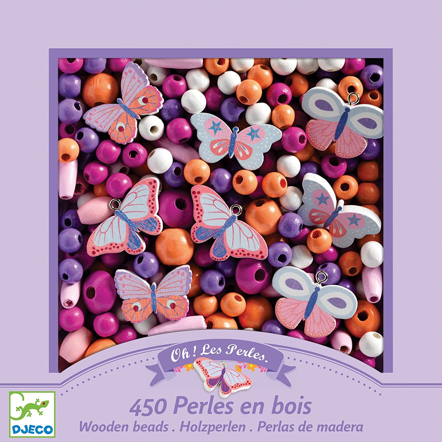 フランスおもちゃブランド「DJECOジェコ」手づくりアクセサリーキットウッデンビーズバードお誕生日プレゼントに対象4歳以上 （パープルバタフライ）画像
