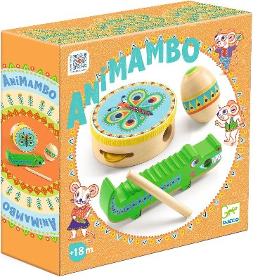 フランス発おもちゃブランド「DJECOジェコ」アニマンボシリーズ楽器３種 パーカッションセット（タンバリン・マラカス・ギロ）お誕生日プレゼントに！対象3歳以上画像