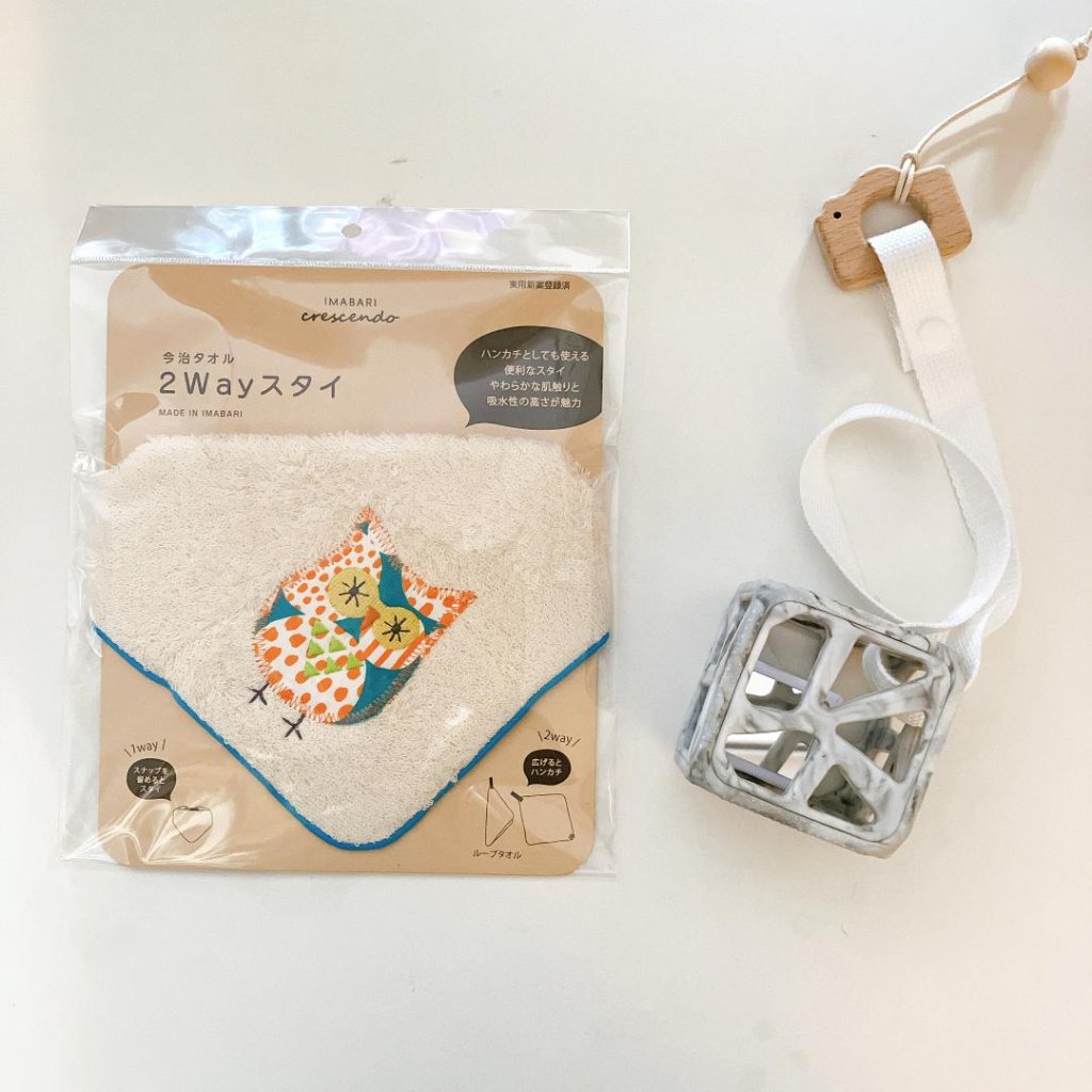 安心の日本製メイドインジャパン今治タオルImabariご出産祝いに2ウェイで使えるベビー用スタイ・タオルとしても！赤ちゃん用品ベビー用品フクロウアイボリーの画像