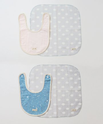 安心の日本製ご出産祝いにもおすすめコットン100％雲柄ガーゼハンカチ・星柄スタイのセット赤ちゃんよだれかけ/ガーゼ日本の赤ちゃん用品ブランド「スタンプル」2色画像